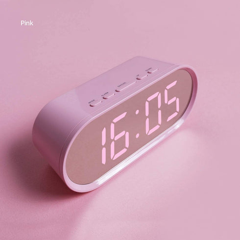 mooas Pop Mirror LED Alarm Desk Clock, LED Clock, Alarm/Snooze, Temperature Clock (Pink)