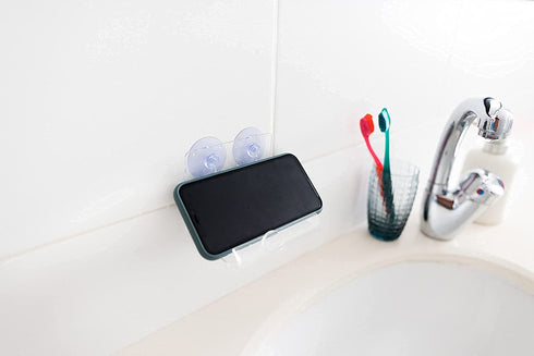 Atlas Hold Set of 2 - Beer/Wine and Phone Shower Holder | Shower Cup Holder | Beer Gifts & Bath Accessories | Bathtub Wine Glass Holder | Shower Phone Holder Suction Cup (Clear)
