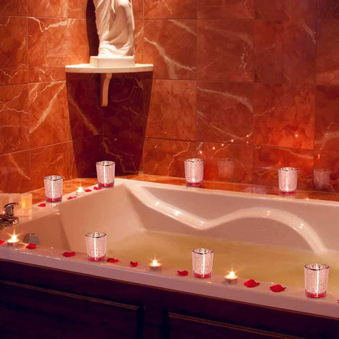 Volens Rose Gold Votive Candle Holders Set of 12, Mercury Glass Tealight Candle Holder Bulk for Wedding Decor and Home Decor