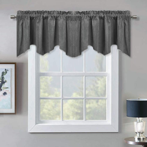 Blackout Scalloped Velvet Curtains Valance - Elegant Home Decor Rod Pocket Top Tier Curtains Thermal Insulated Energy Efficient Drapes for Kitchen / Basement, Grey, W52 x L18-inch, 1 Panel