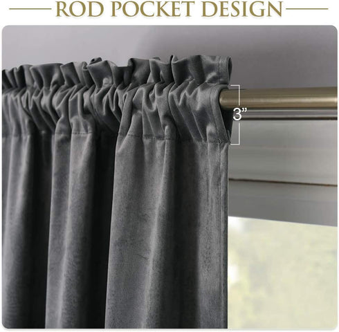 Blackout Scalloped Velvet Curtains Valance - Elegant Home Decor Rod Pocket Top Tier Curtains Thermal Insulated Energy Efficient Drapes for Kitchen / Basement, Grey, W52 x L18-inch, 1 Panel