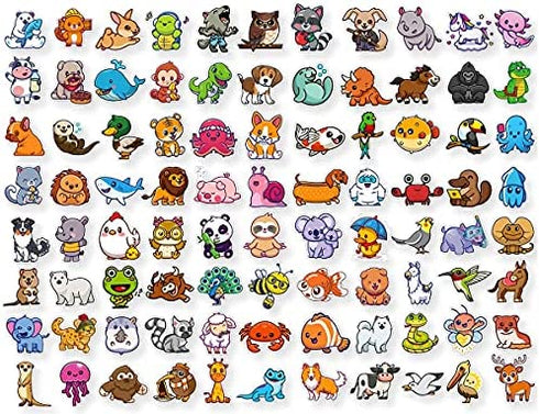 100 PCS Cute Little Animal Aesthetic Vinyl Waterproof Sticker Packs for Kids Teens Toddlers Room Decorations Adults Water Bottles Laptop Skateboard