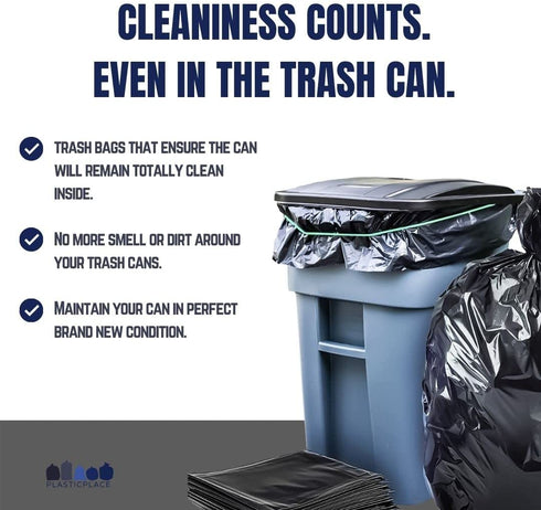 Plasticplace 64-65 Gallon Trash Can Liners for Toter ”‚ 1.2 Mil ”‚ Black Heavy Duty Garbage Bags ”‚ Roll ”‚ 50 x 60 (25 Count)