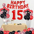 Fancypartyshop 15TH Birthday Party Decorations Supplies Red Black Later Balloons Happy Birthday Cake Topper Sash Foil Black Curtains Foil Star Balloons Number Red 15
