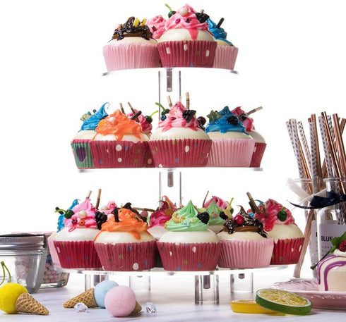 Acrylic Cupcake Stand, Clear Dessert Tower Holder Display with Base for Wedding, Party, Baby Shower, 3 Tier Round, Transparent