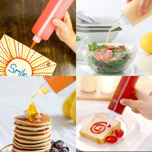 6 pcs 12 Oz Plastic Squeeze Condiment Bottles for Mustard Dressing Ketchup BBQ Sauce Mayonnaise Syrup, No Leak Tip Cap Plastic Squirt Dispenser Clear Containers Storage