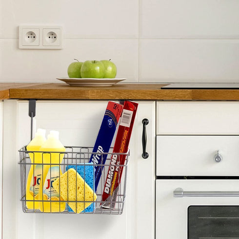 EZOWare Over the Cabinet Door Hanging Organizer Holder, Wall Mountable Deep Metal Storage Basket for Household Kitchen Bathroom Pantry Items (Medium)