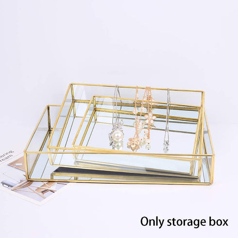 BEYST Glass Mirror Storage Tray, Rectangle Dressing Table Makeup Tray with Gold Wire, Jewelry Perfume Organizer for Vanity, Dresser, Bathroom, Bedroom