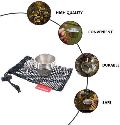 BESPORTBLE 6pcs Outdoor Stainless Steel Sierra Cups Camping Bowls with Folding Handle Soup Ladles for Outdoor Camping Hiking