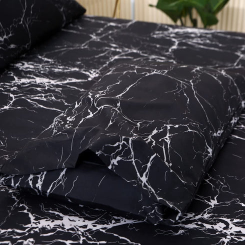 MAG Black Marble Full Size Super Soft Microfiber Bed Sheet 4PC Marble Bedding Sheet Set with 1 Flat & 1 Fitted Sheet with 2 Pillow Shams , 12? Deep