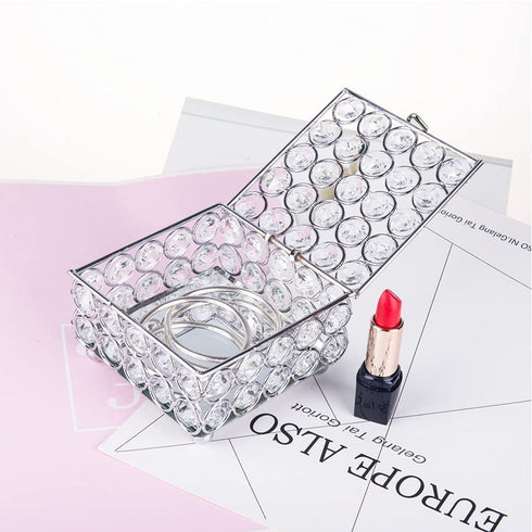 Feyarl Crystal Jewelry Trinket Box Earrings Rings Treasure Organizer Storage Keepsake Box with lid for Dresser Room Bedroom Decoration