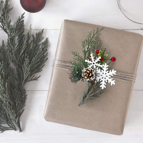 BANBERRY DESIGNS Woodsy Floral Picks Set of 10 Snow Tip Pinecone Red Berries Sprays Wooden Embellishments DIY for Christmas Garlands Wreaths Flower Arrangements Rustic Home Décor