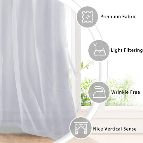 Hiasan Grey Sheer Curtains for Bedroom with Tiebacks, Light Filtering Semi Transparent Airy Voile Grommet Window Curtains for Living Room, Kids' Room, Nursery, W52 x L54, 2 Drape Panels