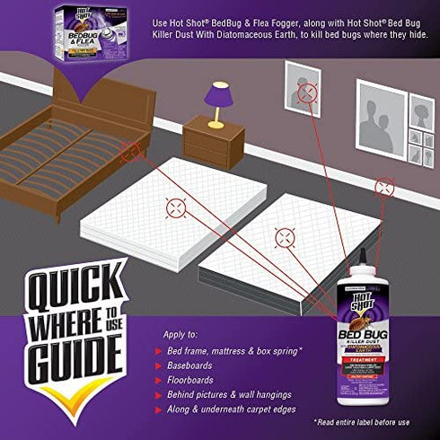 Hot Shot Bed Bug Killer Dust With Diatomaceous Earth 8 Ounces, Treatment For Bed Bugs