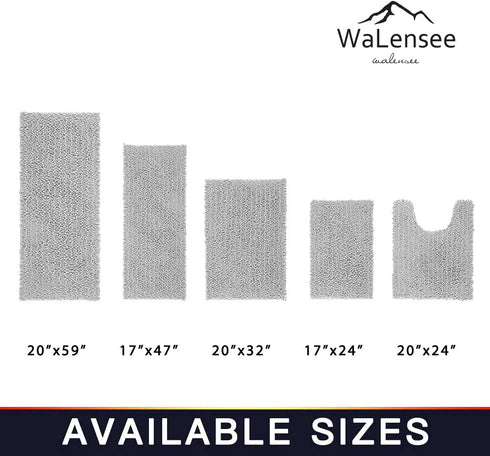 Walensee Bathroom Rug Non Slip Bath Mat (32x20 Inch Light Grey) Water Absorbent Super Soft Shaggy Chenille Machine Washable Dry Extra Thick Perfect Absorbant Best Large Plush Carpet for Shower Floor