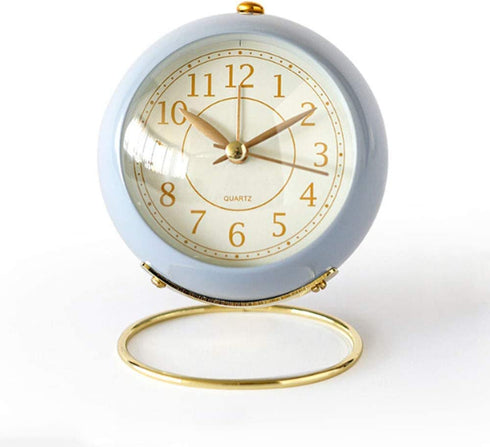 JUSTUP Small Table Clocks, Classic Non-Ticking Tabletop Alarm Clock Battery Operated Desk Clock with Backlight HD Glass for Bedroom Living Room Kitchen Indoor Decor (Blue)