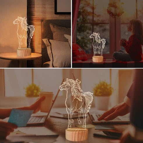 Horse Lamp 3D Illusion Animal Night Light LED Warm White Table Lamps for Kids Girls Room Decor Gifts