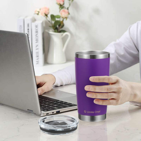 Umite Chef 20oz Tumbler Double Wall Stainless Steel Vacuum Insulated Travel Mug with Lid, Insulated Coffee Cup, 2 Straws, for Home, Outdoor, Office, School, Ice Drink, Hot Beverage ?20 oz, Purple)