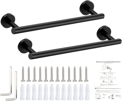 Bathroom Towel Bar, 2 Pack Stainless Steel Towel Rack, Matte Black Bath Towel Hanger, Wall Mounted Towel Rail, Towel Rod Bathroom Hardware (2 Pack - Black)