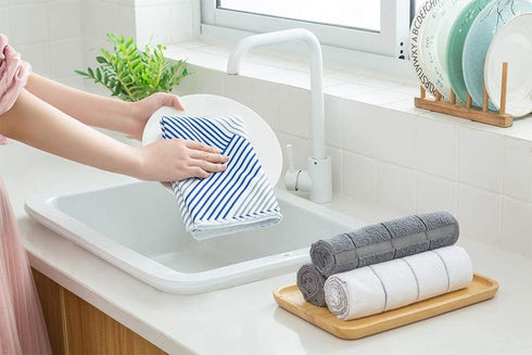 figolo Microfiber Kitchen Towels - Dish Towel Geometry Set of 4, Super Absorbent and Soft, 26 X 18 Inch