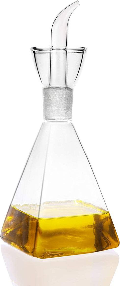 HAIZEEN 9 oz / 250 ml Clear Glass Olive Oil Dispenser Bottle - Oil & Vinegar Cruet with Pourers and NO Funnel Needed - Olive Oil Carafe Decanter for Kitchen and BBQ