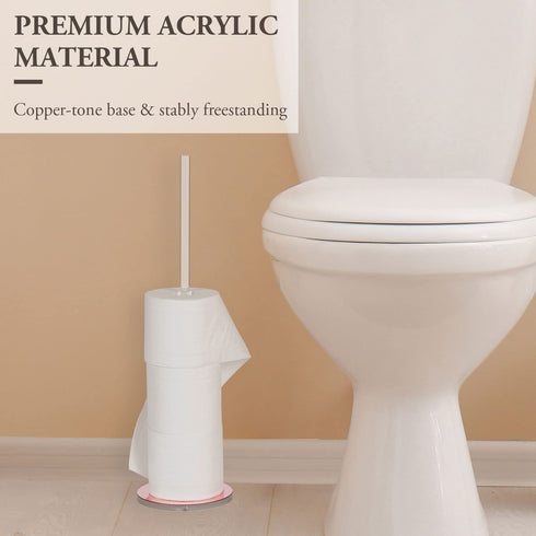 MyGift Toilet Paper Roll Storage Holder - Modern Freestanding Bathroom Toilet Tissue Stand, Copper Tone & Clear Acrylic 20-Inch Floor Standing Roll Reserve