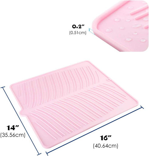 Nuovoware Silicone Dish Drying Mat, 16" x 14" Large Mat, Pink Kitchen Accessories, Easy Clean Dishwasher Safe Heat-Resistant Countertop Protection Trivet Multifunctional Kitchen Heat Proof Mat - Pink