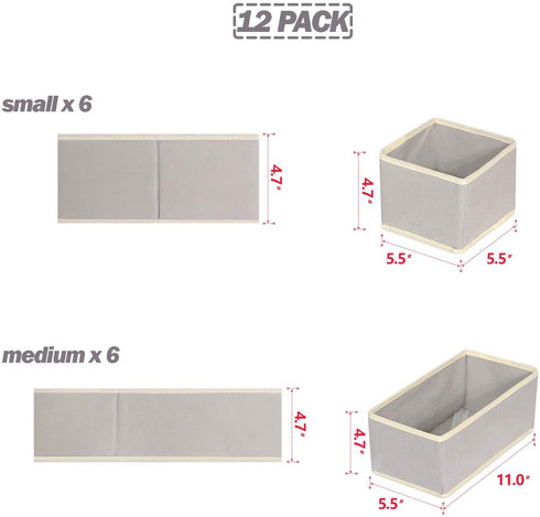 DIOMMELL Foldable Cloth Storage Box Closet Dresser Drawer Organizer Fabric Baskets Bins Containers Divider for Clothes Underwear Bras Socks Lingerie Clothing, Set of 12 Grey 066