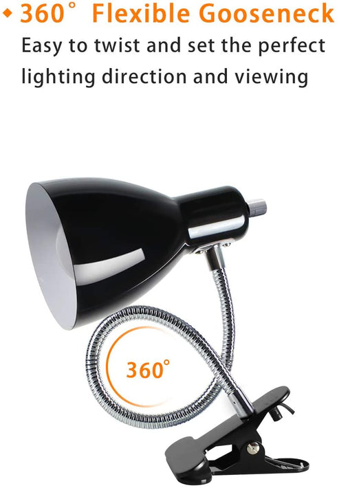 Clip on Light Desk lamp Eye-Caring Table Lamps, 360°Rotation Gooseneck Clip on Lamp Reading Light, Portable Reading Book Light, Clamp Light, Study Desk Lamps for Bedroom and Office Home Lighting-Black