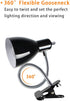 Clip on Light Desk lamp Eye-Caring Table Lamps, 360°Rotation Gooseneck Clip on Lamp Reading Light, Portable Reading Book Light, Clamp Light, Study Desk Lamps for Bedroom and Office Home Lighting-Black