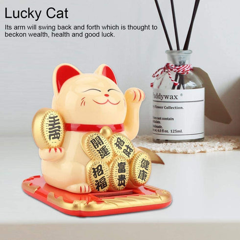 3.5-Inch Solar-Powered Lucky Cat Feng Shui Ornaments Lucky Cat Maneki Neko Waving Arm for Fortune Money and Good Luck (#1)