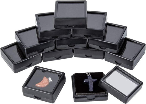 BENECREAT 24PCS Black Gemstone Display Box Jewelry Box Container with Clear Top Lids 1.57 x 0.6 Inch for Gems, Coins, Jewelry Gift Packing