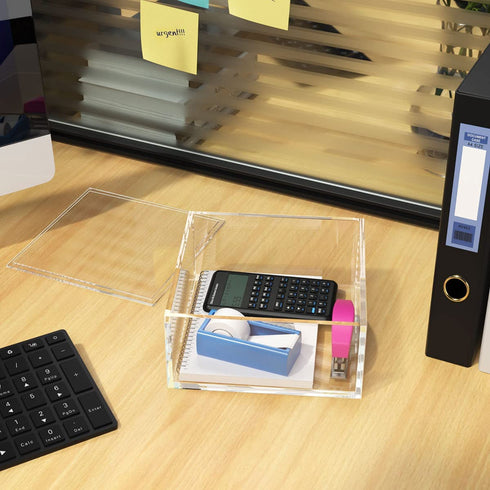NIUBEE Decorative Acrylic Box with Lid, Clear Box Square Stackable Mult-Purpose for Office and Home (X-Large)