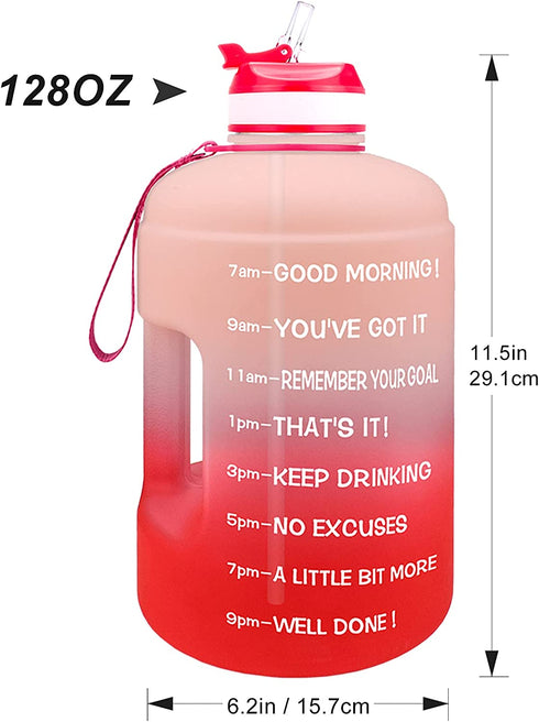 BuildLife Gallon Motivational Water Bottle Wide Mouth with Straw & Time Marked to Drink More Daily - BPA Free Reusable Gym Sports Outdoor Large 128OZ/73OZ Capacity