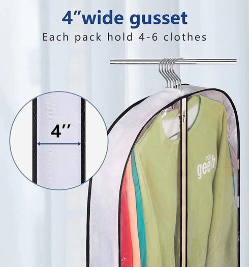 AOODA 40" Hanging Garment Bags for Closet Storage Suit Bag 4" Gusseted Clear Clothes Cover for Coat, Jacket, Sweater (3 Packs)