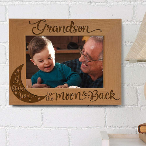 KATE POSH Grandson I Love You to The Moon and Back Engraved Wood Picture Frame, Grandma Grandpa Gifts, Christmas, Birthday, Mother's Day, Father's Day (4x6 Horizontal)