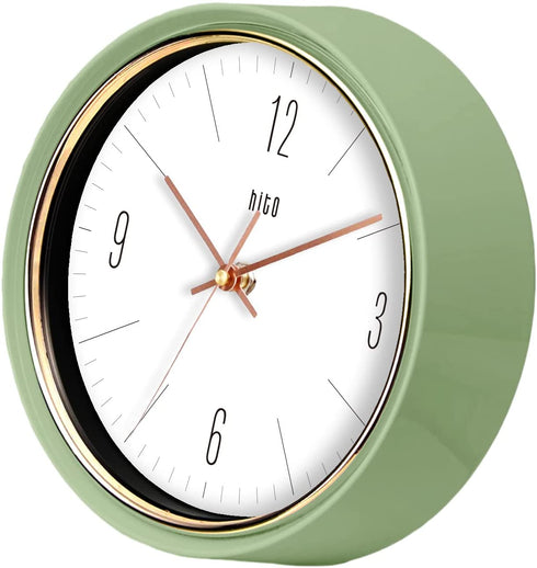 hito Silent Non Ticking Wall Clock 9 inches Glass Front Cover Sweep Movement Decorative for Kitchen, Living Room, Bedroom, Nursery, Office, Classroom (Green)