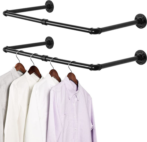 Industrial Pipe Clothes Rack , Wall Mounted Garment Rack, Space-Saving Hanging Clothes Rack, Heavy Duty Detachable Garment Bar, Multi-Purpose Hanging Rod for Clothing Storage, 2 Pack