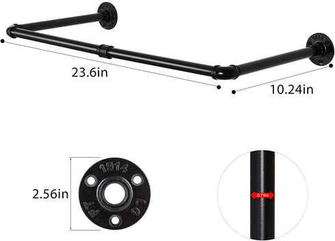 Industrial Pipe Clothes Rack , Wall Mounted Garment Rack, Space-Saving Hanging Clothes Rack, Heavy Duty Detachable Garment Bar, Multi-Purpose Hanging Rod for Clothing Storage, 2 Pack