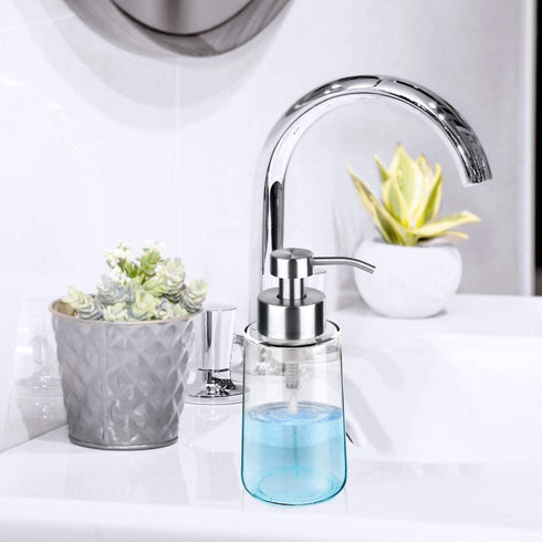 GLUBEE Glass Foaming Soap Dispenser, Thick Glass Soap Dispenser with Rust Proof Stainless Steel Pump, Clear Foam Soap Dispenser with Wide Opening for Kitchen and Bathroom?15 Oz?