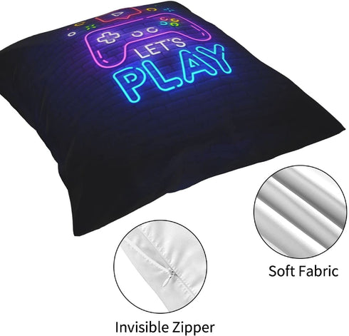 ZFYIPOK Gamer Throw Pillow Case, 18x18 Pillow Cover Set of 4 Video Game Neon Sign Square Case Decorative Cushion Home Sofa Chair Car for Boys Bedroom Playroom - Pink Purple (Retro Game Neon)