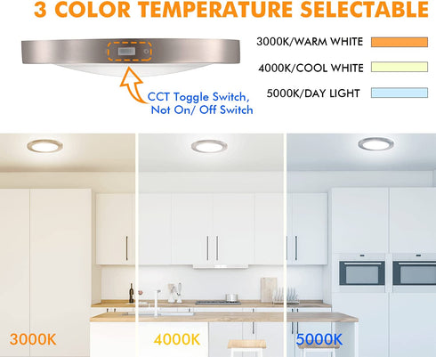 Cloudy Bay 7.5 inch 3 Color LED Mini Flush Mount Ceiling Light 3000K/4000K/5000K Adjustable,120V 12W 840LM CRI90+,Brushed Nickel