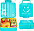 MINCOCO Kids Bento Lunch Box - Lunch Container with Sauce Jar, Spoon&Fork 4-Compartment, On-the-Go Meal and Snack Packing - Leak Proof, Durable, Microwave Safe (Sky Blue)