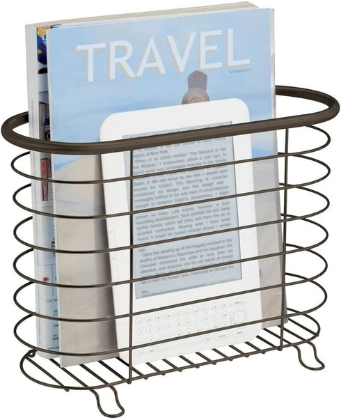 mDesign Steel Magazine Holder Storage Organizer Bin - for Bathroom, Living Room, Home Office Organization - Holds Papers, Books, Files, Folders - Omni Collection - Bronze