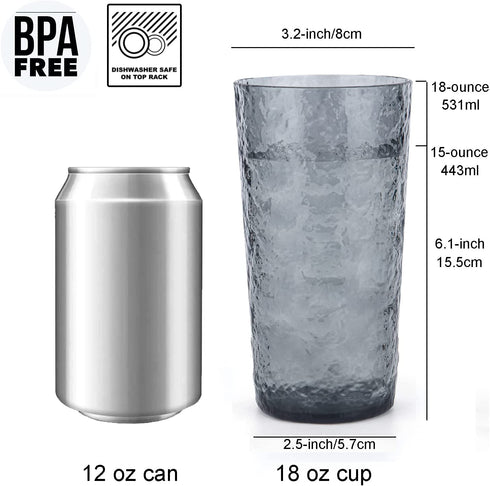 18-ounce Acrylic Hiball Glasses Plastic Tumbler, set of 6 Smoke Gray