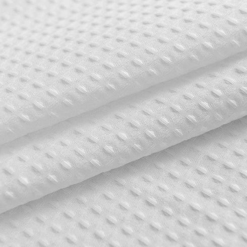 Extra Long Shower Curtain with 84 inch Height, Fabric, Waffle Weave, Hotel Luxury Spa, Water Repellent, Machine Washable, 230 GSM Heavy Duty, White Pique Pattern Decorative Bathroom Curtain