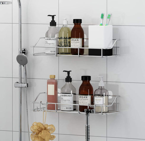 TESOT Adhesive Bathroom Shelf Organizer Shower Caddy Kitchen Storage Rack Wall Mounted No Drilling SUS304 Stainless Steel - 2 Pack
