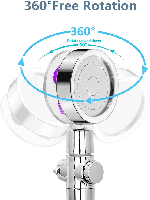 Handheld Shower Head Turbocharged Unique Propeller Design with Filter and Pause Switch Adjustable Flow, 360 Degrees Rotating(Purple)