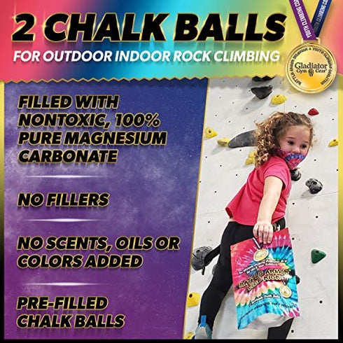 2 Chalk Balls for Outdoor Indoor Rock Climbing Chalk Bag. Refillable Chalk Ball for Chalk Bag for Rock Climbing, Gymnastics Chalk, Weightlifting Chalk. Workout Chalk Ball. Workout Chalk for Hands.