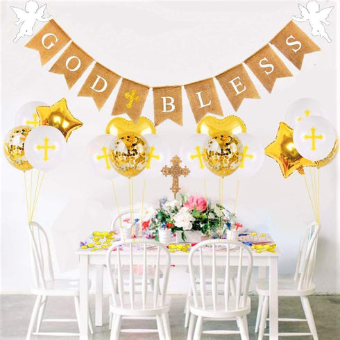 Elkanah Baptism Decorations First Communion Decorations Confirmation Decorations Mi Bautizo Christening Decorations God Bless Banner Balloons